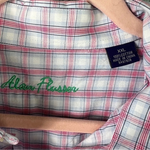 Alan Flusser Button Down Shirt Pink & Blue Plaid Long Sleeve Men's Size XXL - Picture 6 of 9